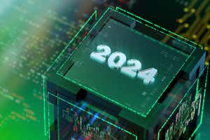 Year 2024 futuristic 3D render. Modern colours. WEB 3.0 colours.