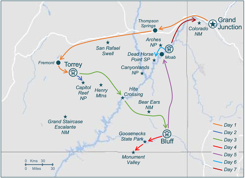 Discovery tours geology Utah Itinerary Map